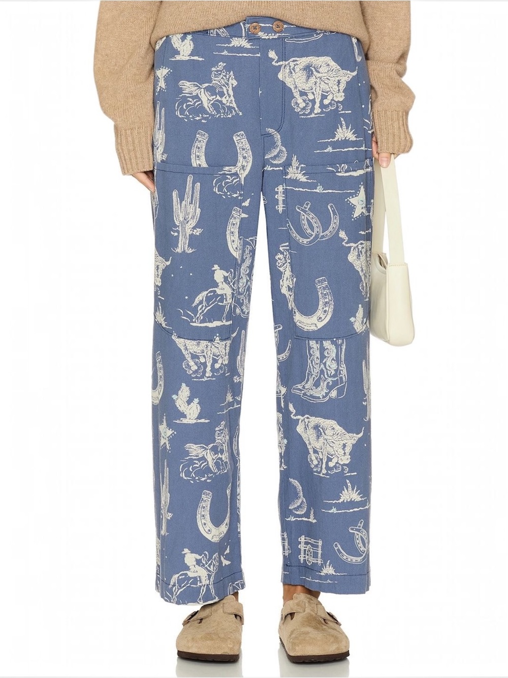 Free People Seaside Pull-On Pants Blue Western Print Cotton Size Medium - Picture 11 of 16